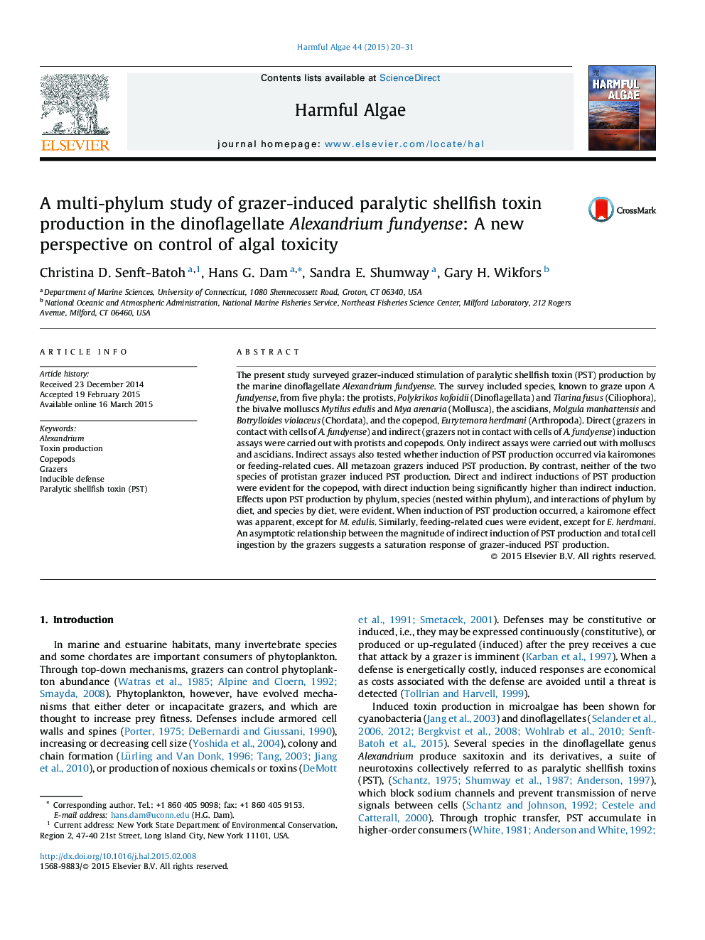 A multi-phylum study of grazer-induced paralytic shellfish toxin production in the dinoflagellate Alexandrium fundyense: A new perspective on control of algal toxicity