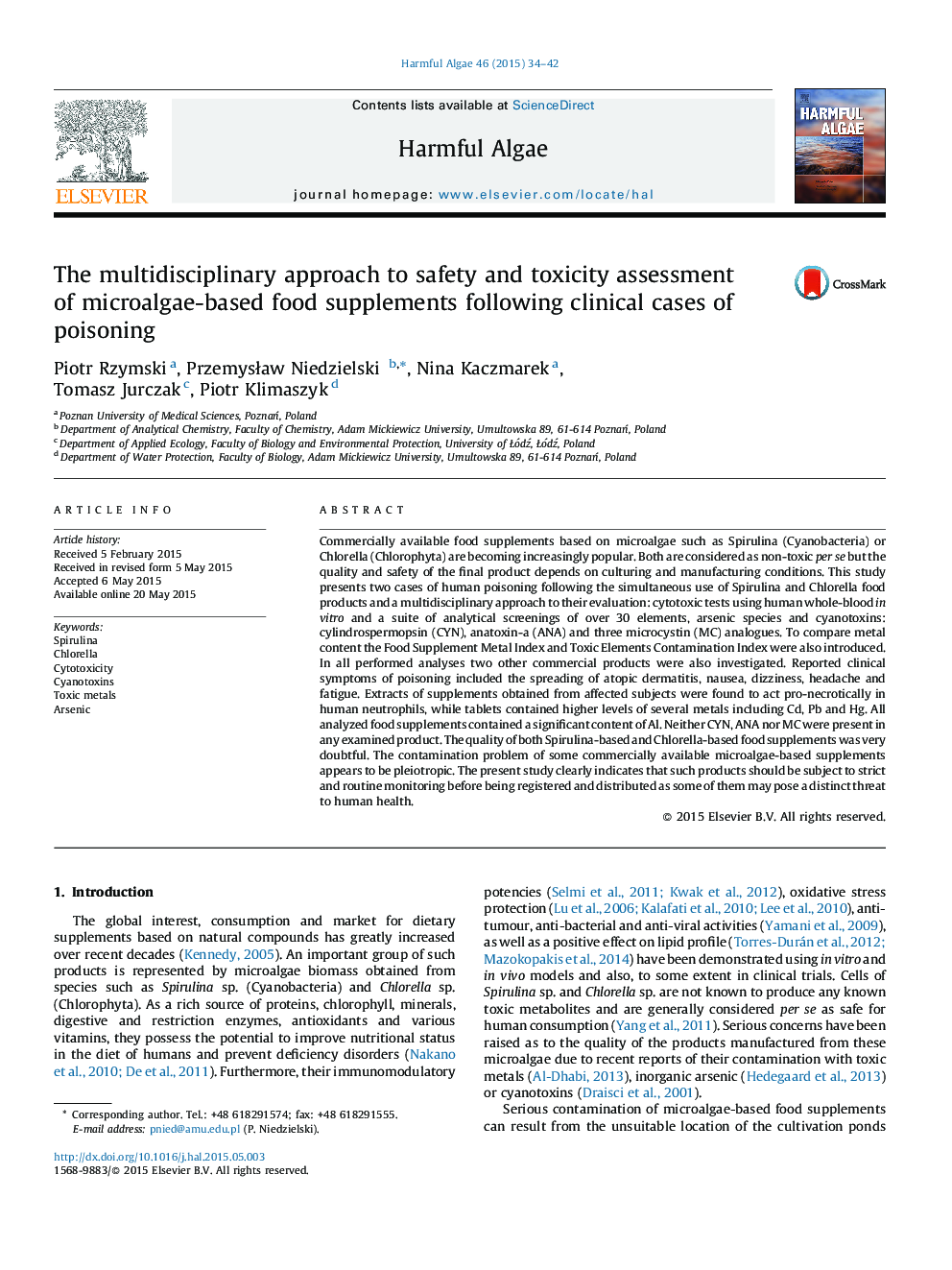 The multidisciplinary approach to safety and toxicity assessment of microalgae-based food supplements following clinical cases of poisoning