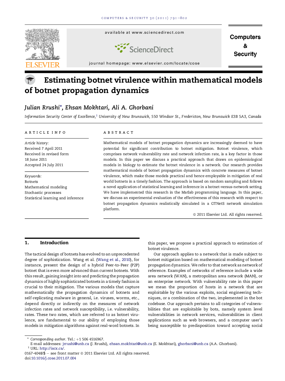 Estimating botnet virulence within mathematical models of botnet propagation dynamics