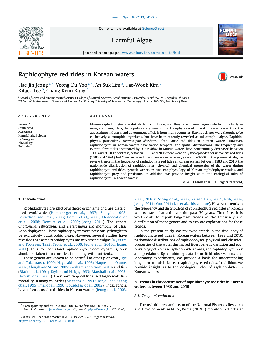 Raphidophyte red tides in Korean waters