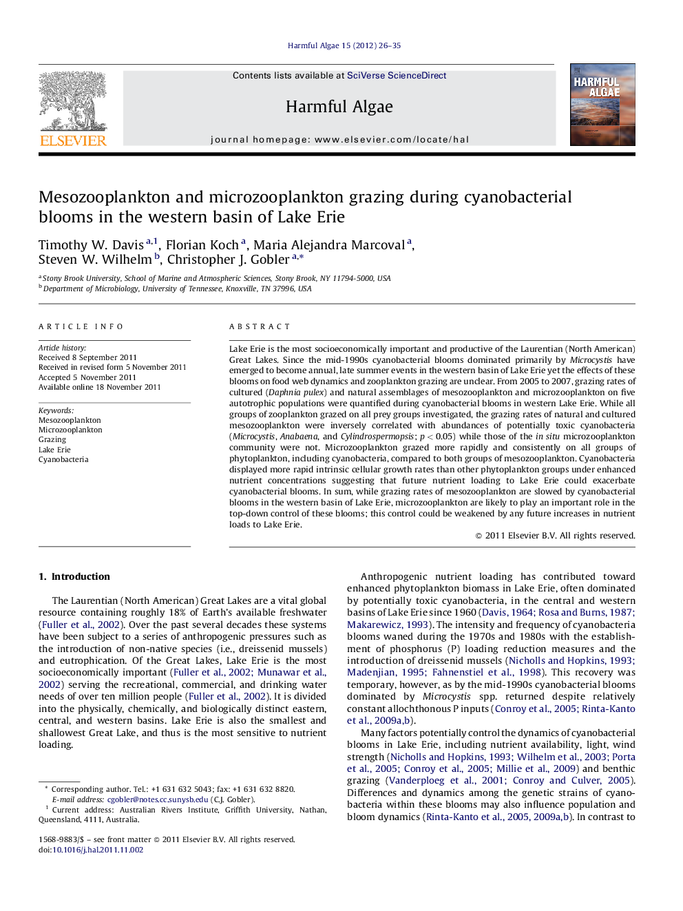 Mesozooplankton and microzooplankton grazing during cyanobacterial blooms in the western basin of Lake Erie