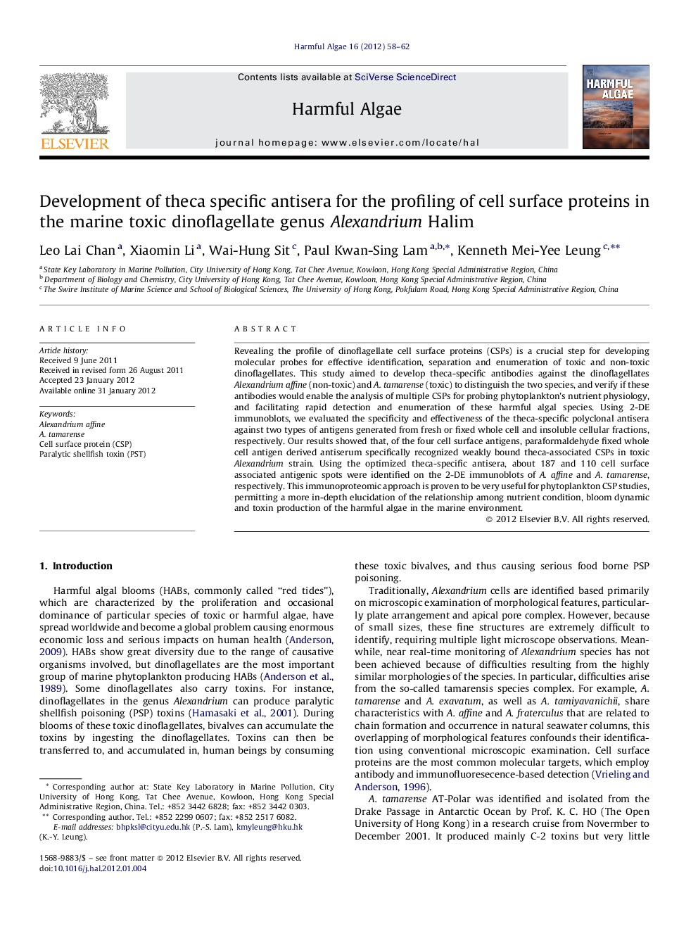 عکس صفحه اول مقاله: Development of theca specific antisera for the profiling of cell surface proteins in the marine toxic dinoflagellate genus Alexandrium Halim Development of theca specific antisera for the profiling of cell surface proteins in the marine toxic dinoflagellate genus Alexandrium Halim