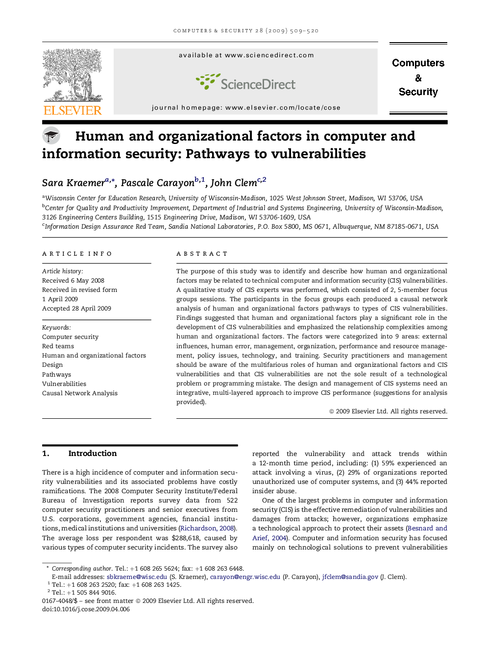 Human and organizational factors in computer and information security: Pathways to vulnerabilities