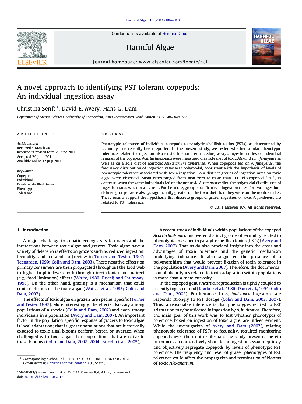 A novel approach to identifying PST tolerant copepods: An individual ingestion assay