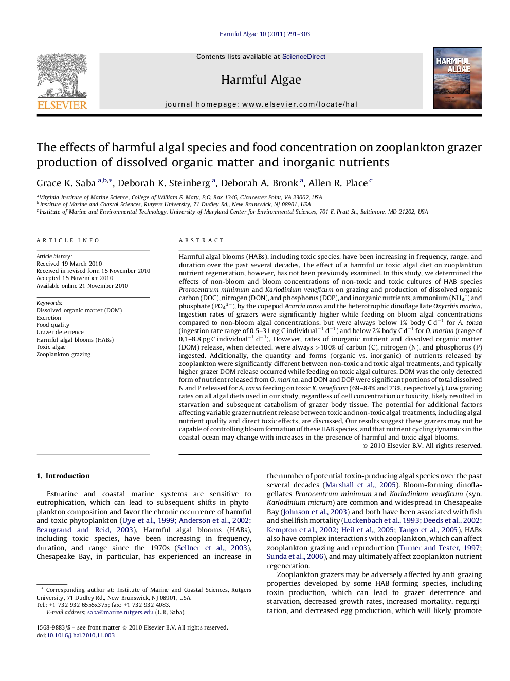 The effects of harmful algal species and food concentration on zooplankton grazer production of dissolved organic matter and inorganic nutrients