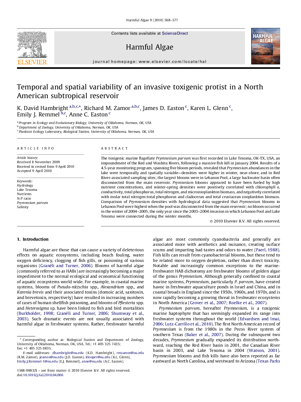 Temporal and spatial variability of an invasive toxigenic protist in a North American subtropical reservoir