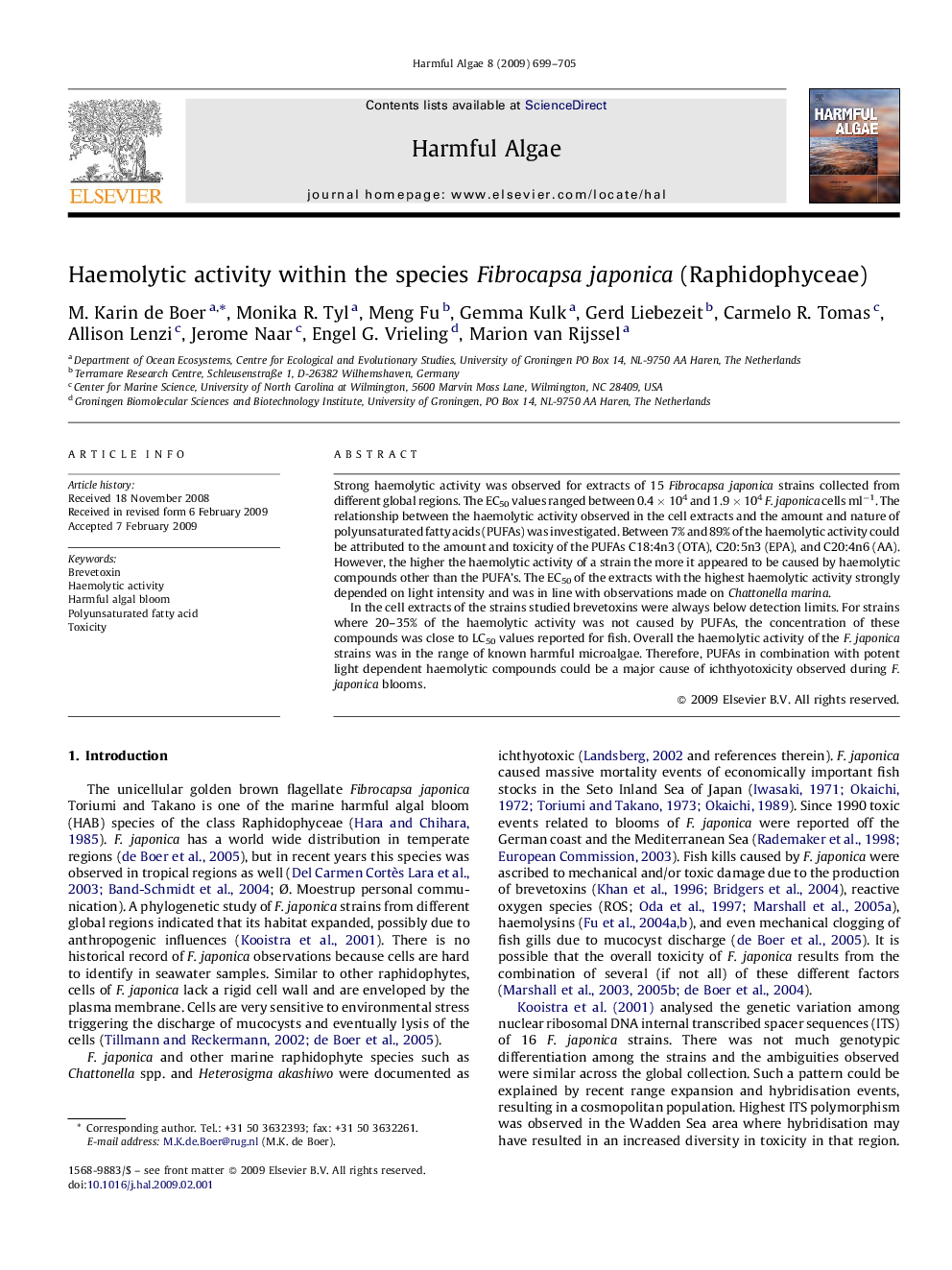 Haemolytic activity within the species Fibrocapsa japonica (Raphidophyceae)