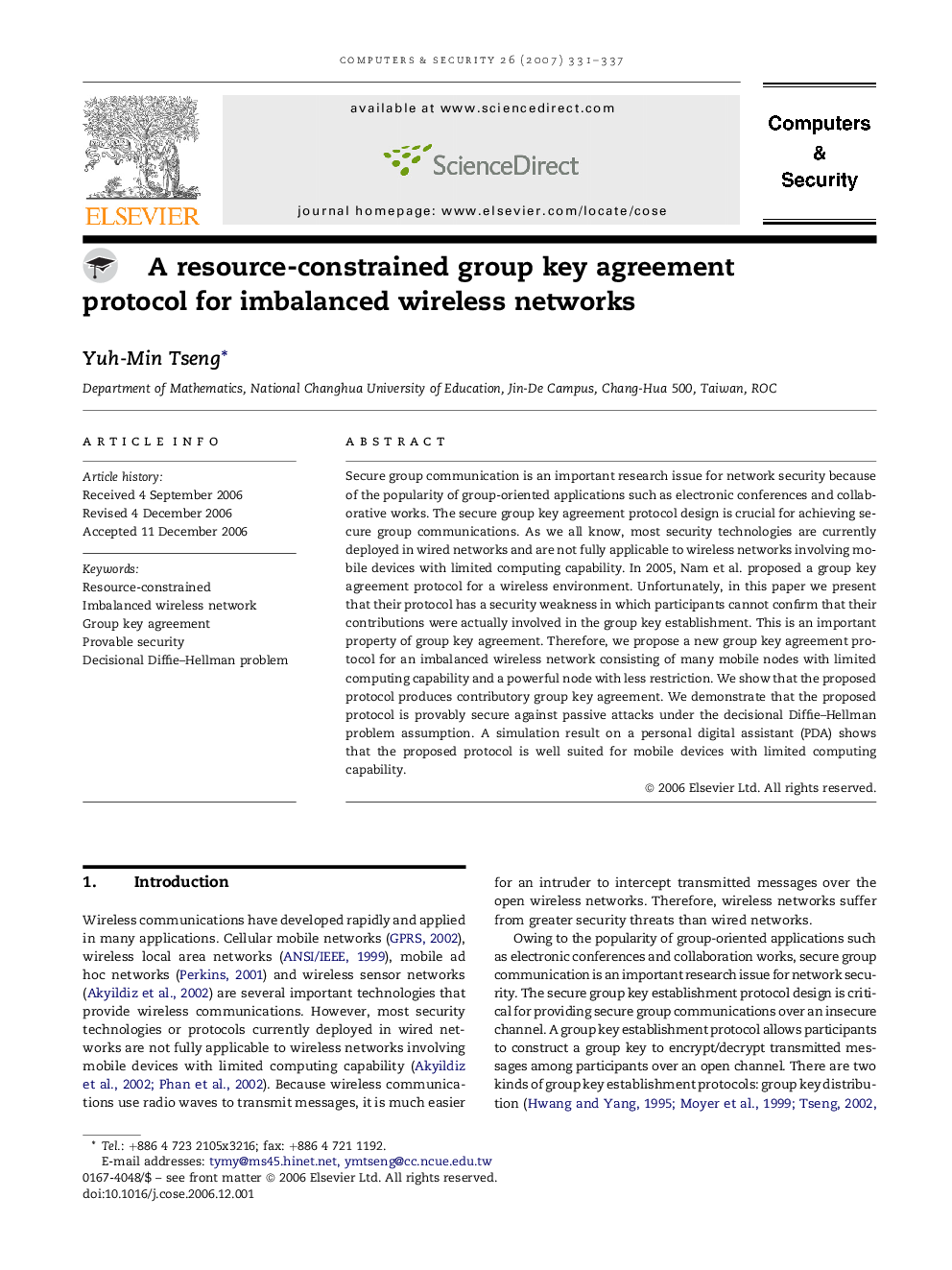 A resource-constrained group key agreement protocol for imbalanced wireless networks