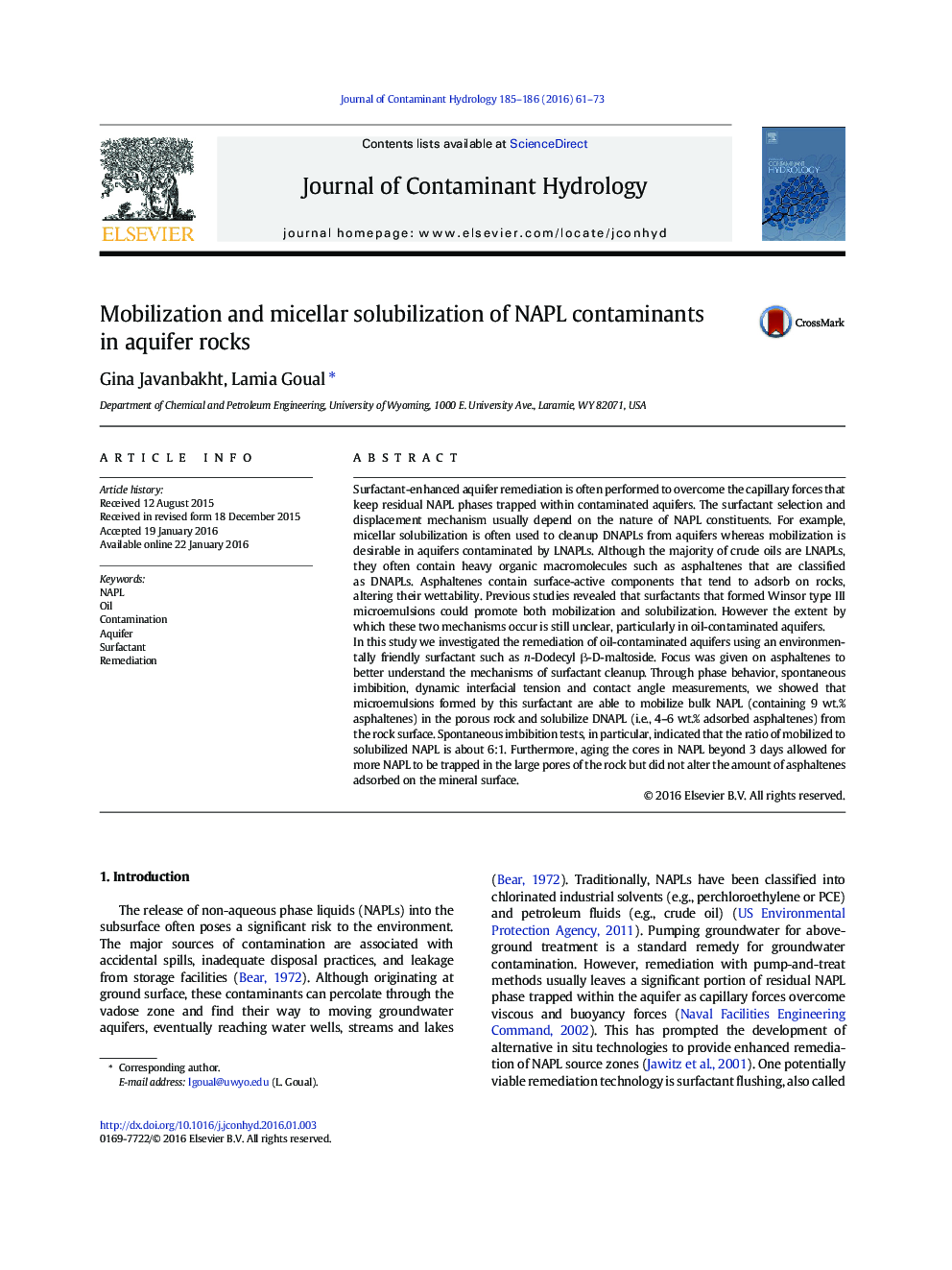 Mobilization and micellar solubilization of NAPL contaminants in aquifer rocks