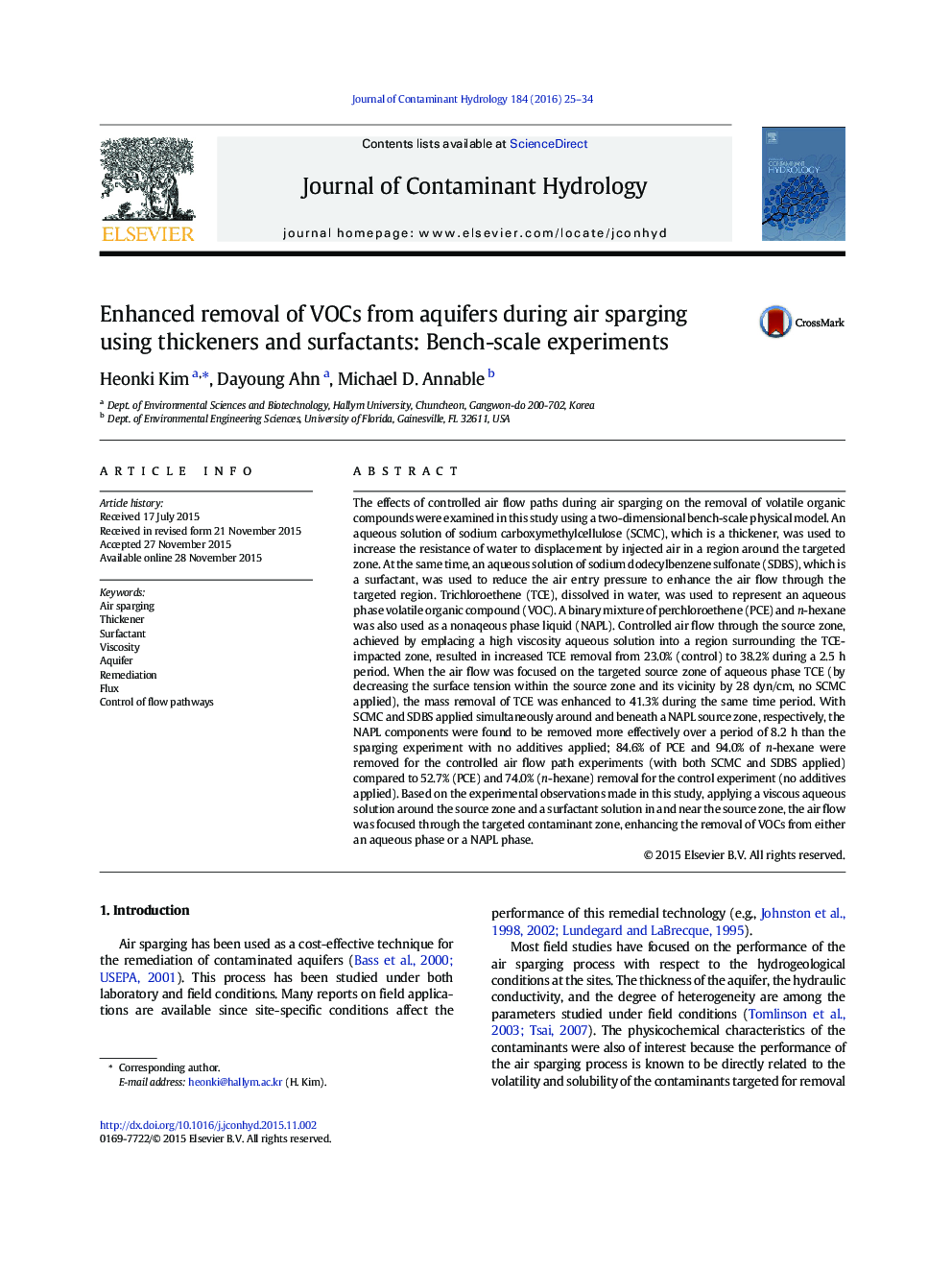 Enhanced removal of VOCs from aquifers during air sparging using thickeners and surfactants: Bench-scale experiments