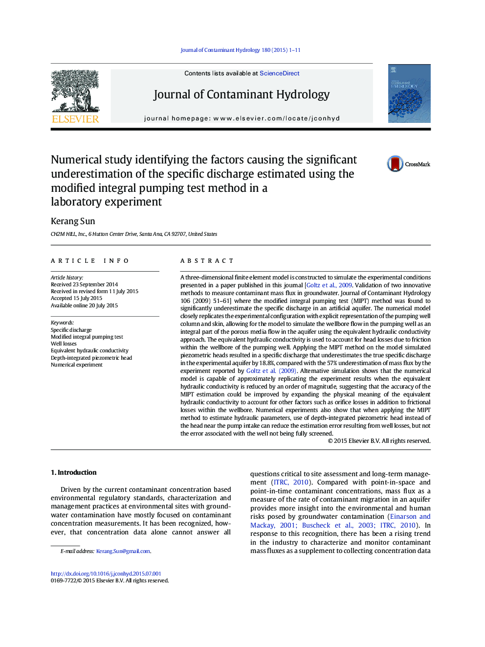 Numerical study identifying the factors causing the significant underestimation of the specific discharge estimated using the modified integral pumping test method in a laboratory experiment