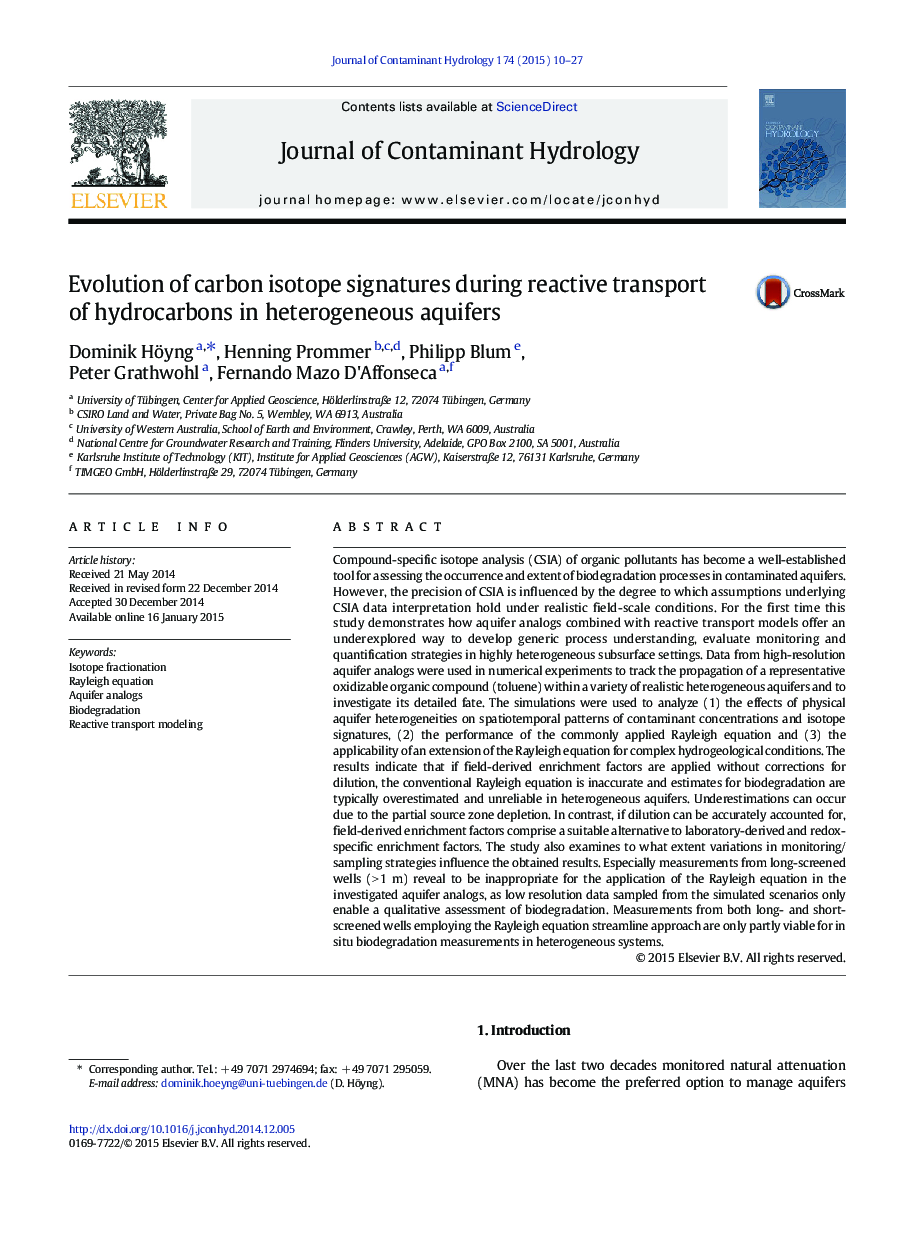 Evolution of carbon isotope signatures during reactive transport of hydrocarbons in heterogeneous aquifers