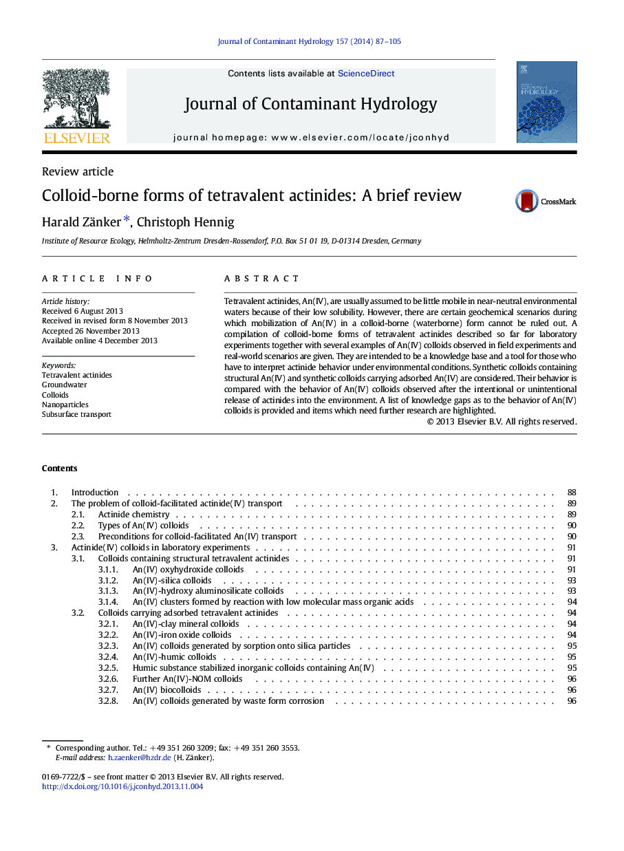 Colloid-borne forms of tetravalent actinides: A brief review