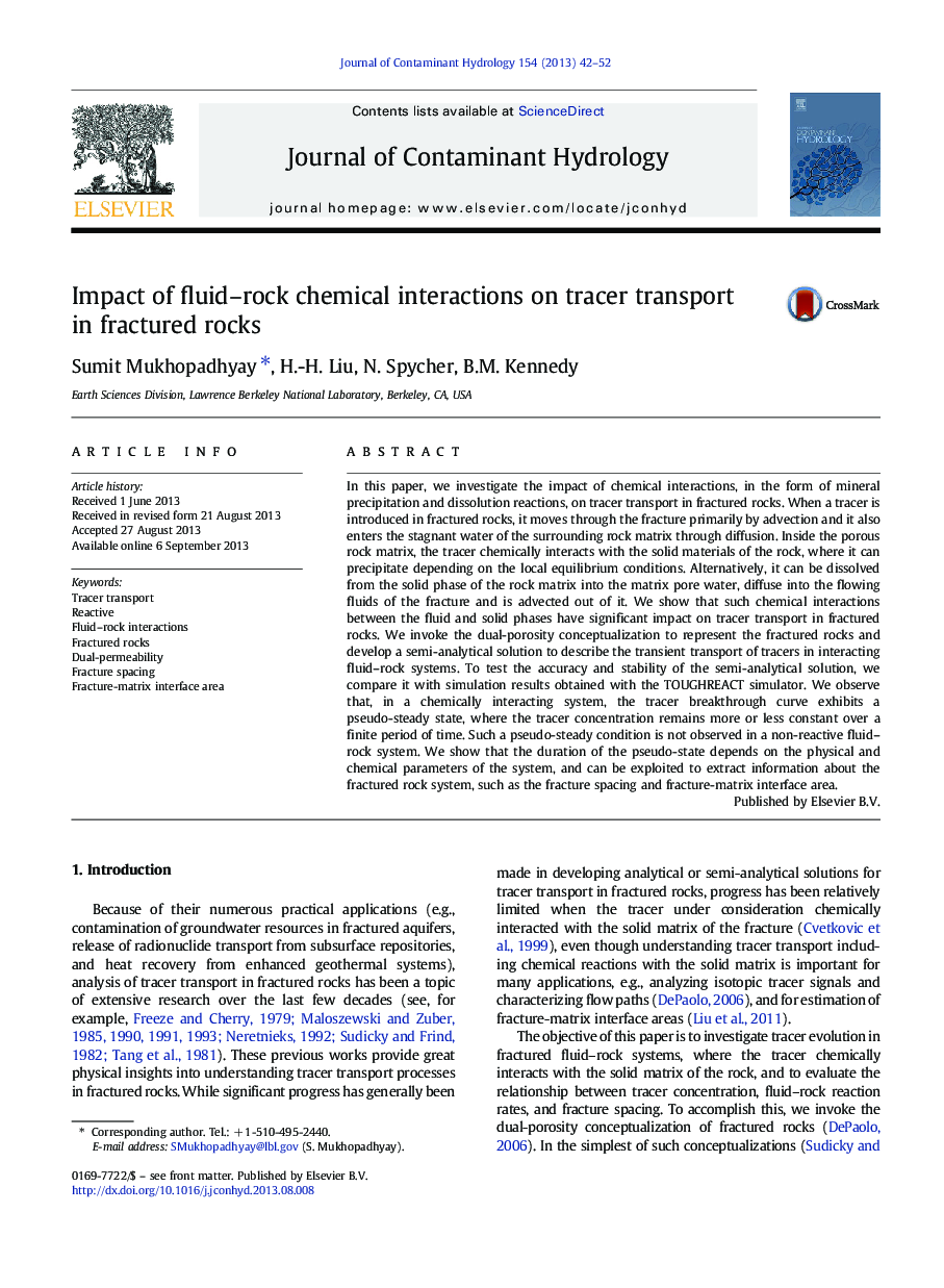 Impact of fluid–rock chemical interactions on tracer transport in fractured rocks