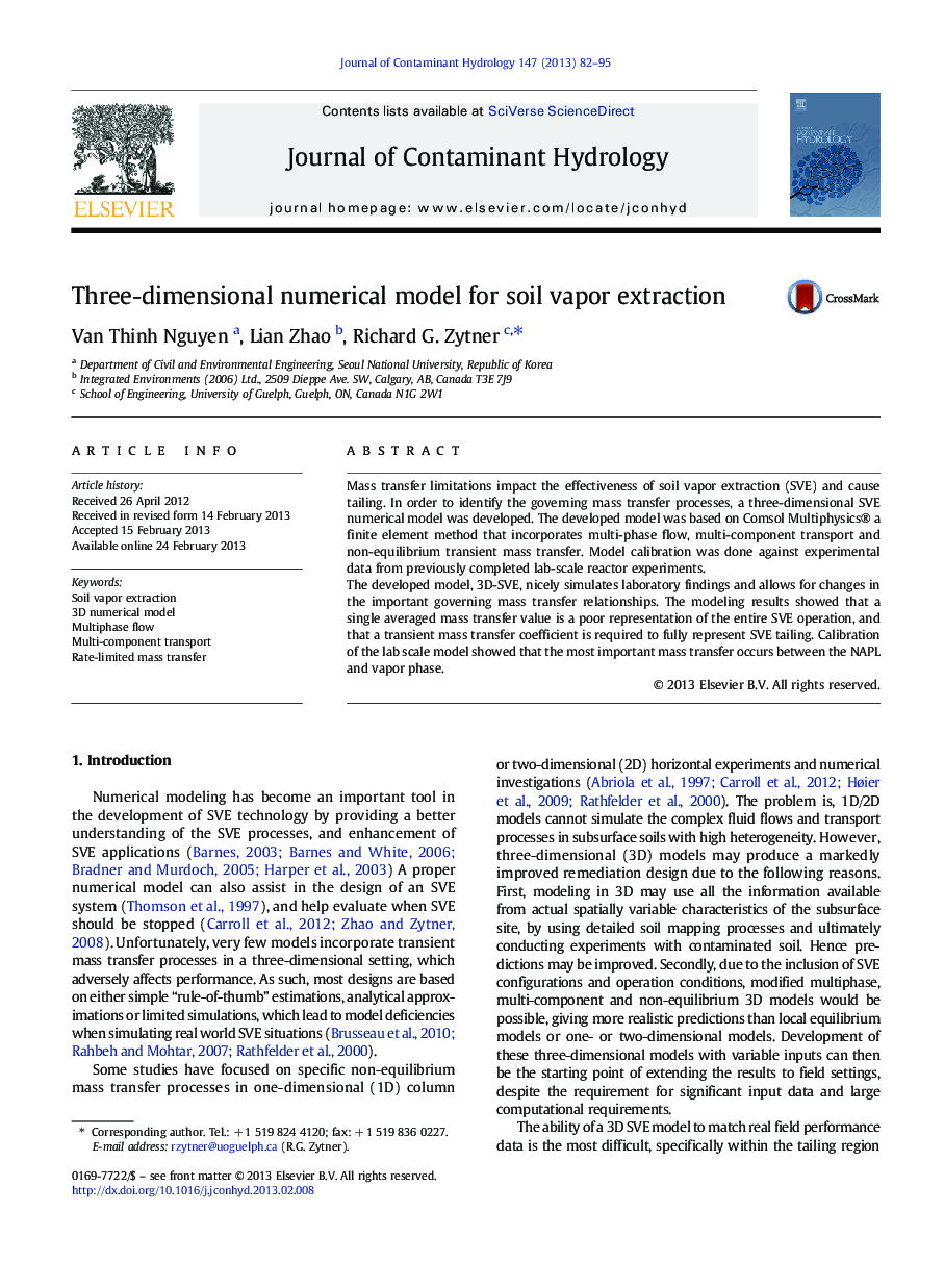 Three-dimensional numerical model for soil vapor extraction