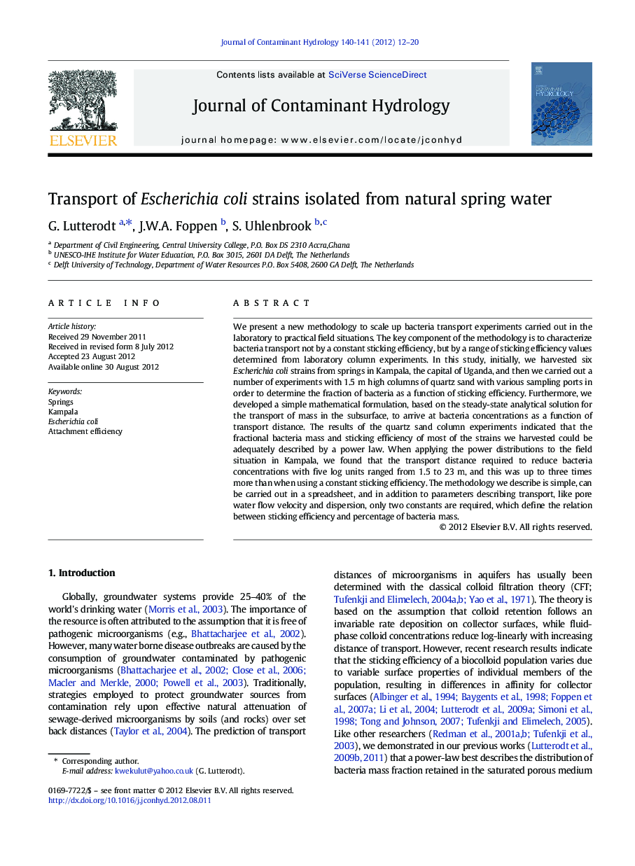 Transport of Escherichia coli strains isolated from natural spring water