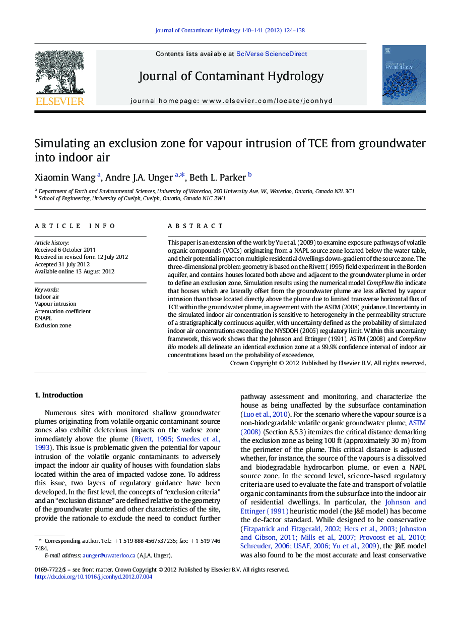 Simulating an exclusion zone for vapour intrusion of TCE from groundwater into indoor air