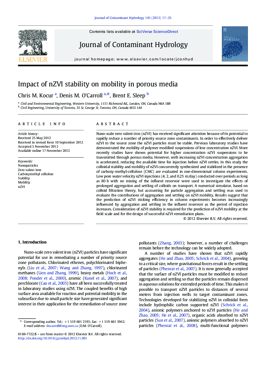 Impact of nZVI stability on mobility in porous media