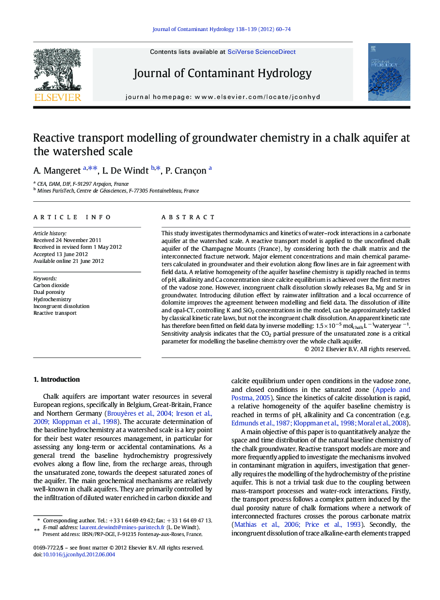 Reactive transport modelling of groundwater chemistry in a chalk aquifer at the watershed scale