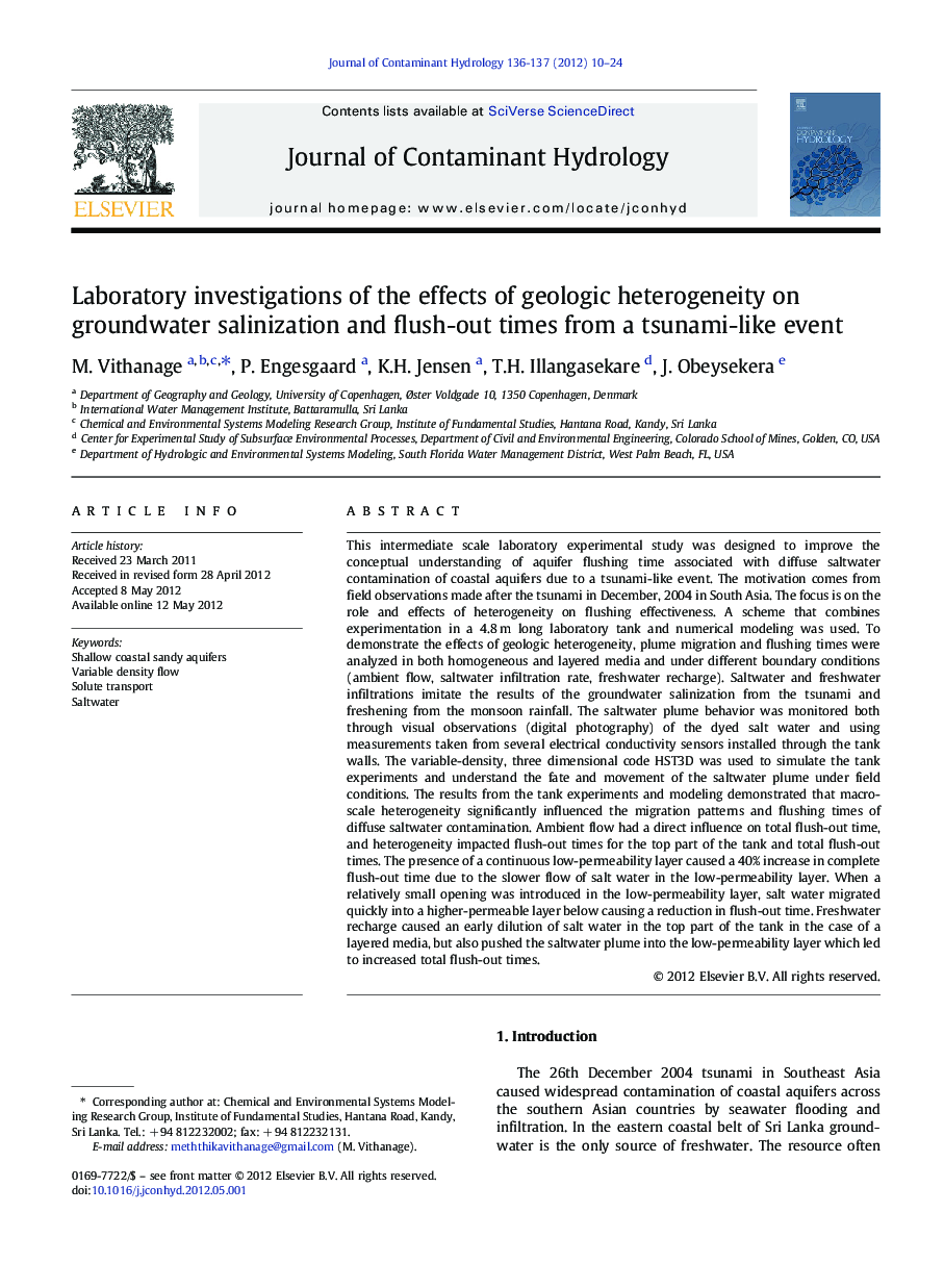 Laboratory investigations of the effects of geologic heterogeneity on groundwater salinization and flush-out times from a tsunami-like event