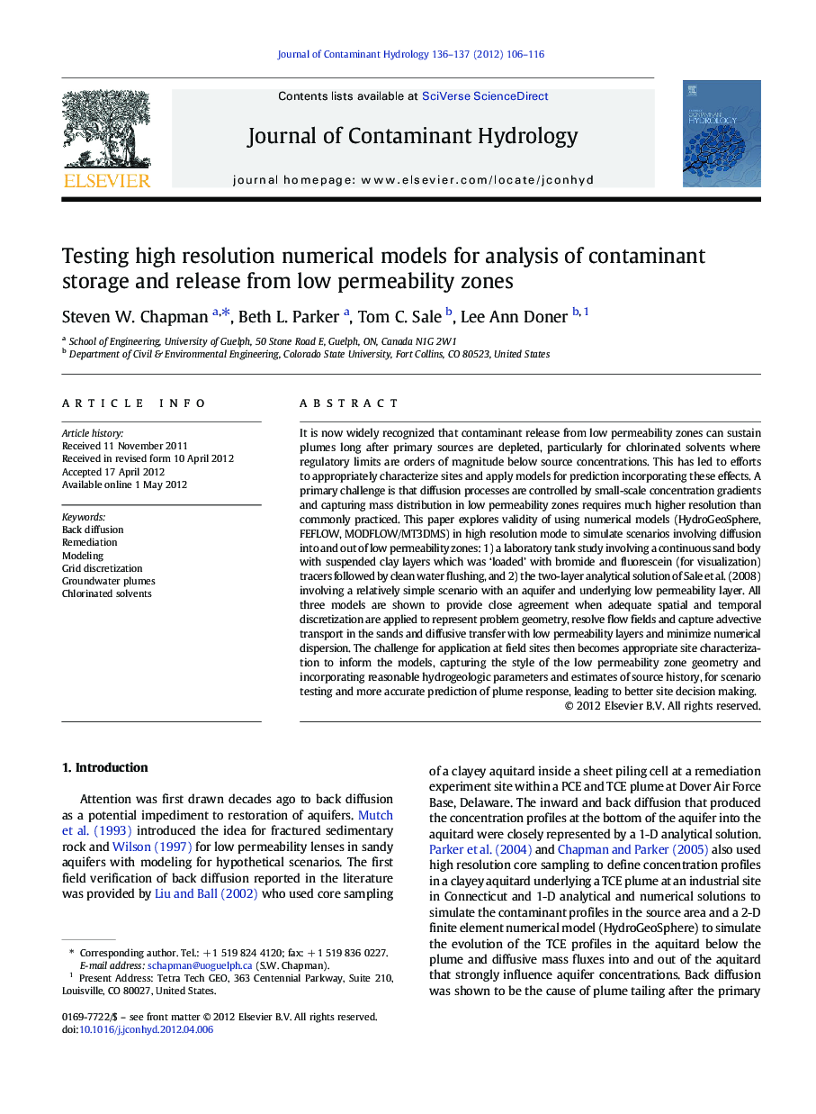 Testing high resolution numerical models for analysis of contaminant storage and release from low permeability zones