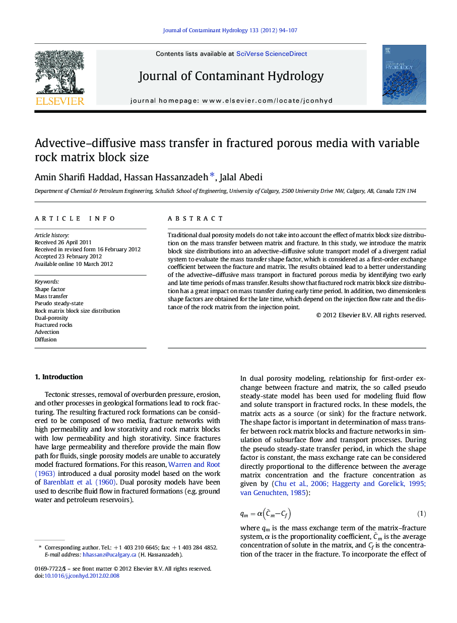 Advective–diffusive mass transfer in fractured porous media with variable rock matrix block size