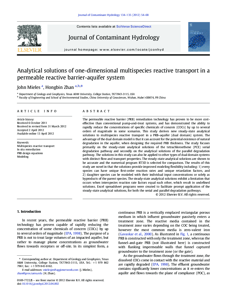 Analytical solutions of one-dimensional multispecies reactive transport in a permeable reactive barrier-aquifer system