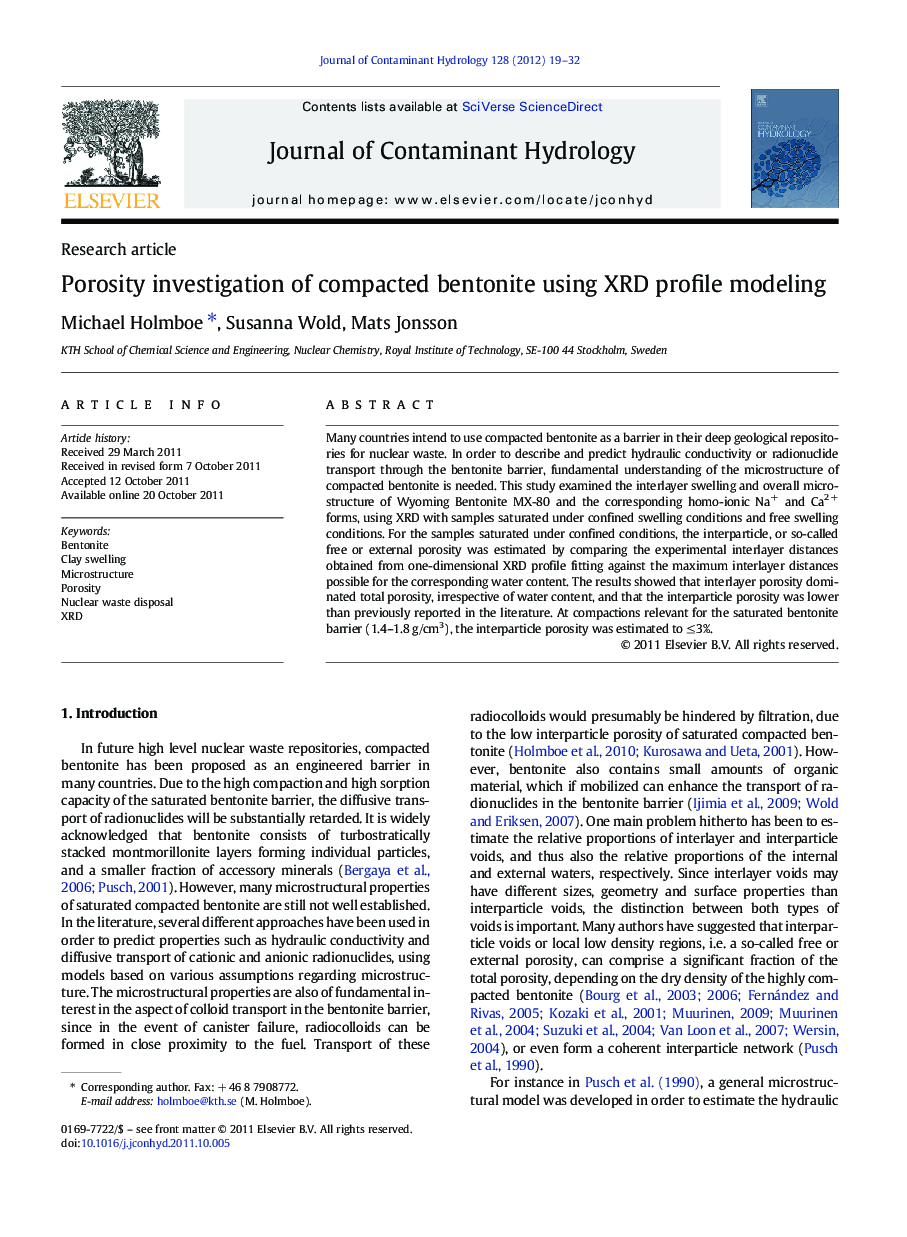 Porosity investigation of compacted bentonite using XRD profile modeling