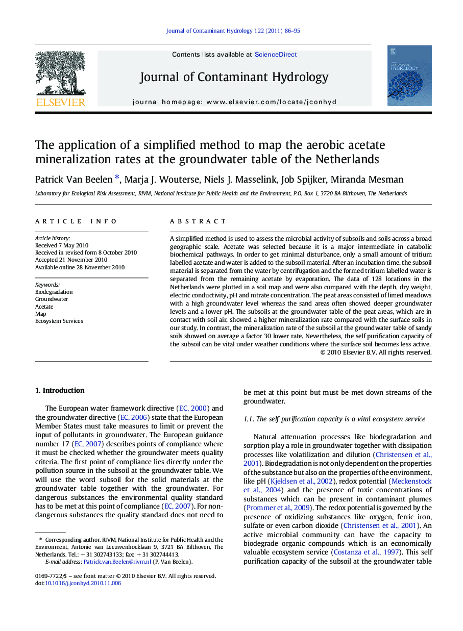 The application of a simplified method to map the aerobic acetate mineralization rates at the groundwater table of the Netherlands