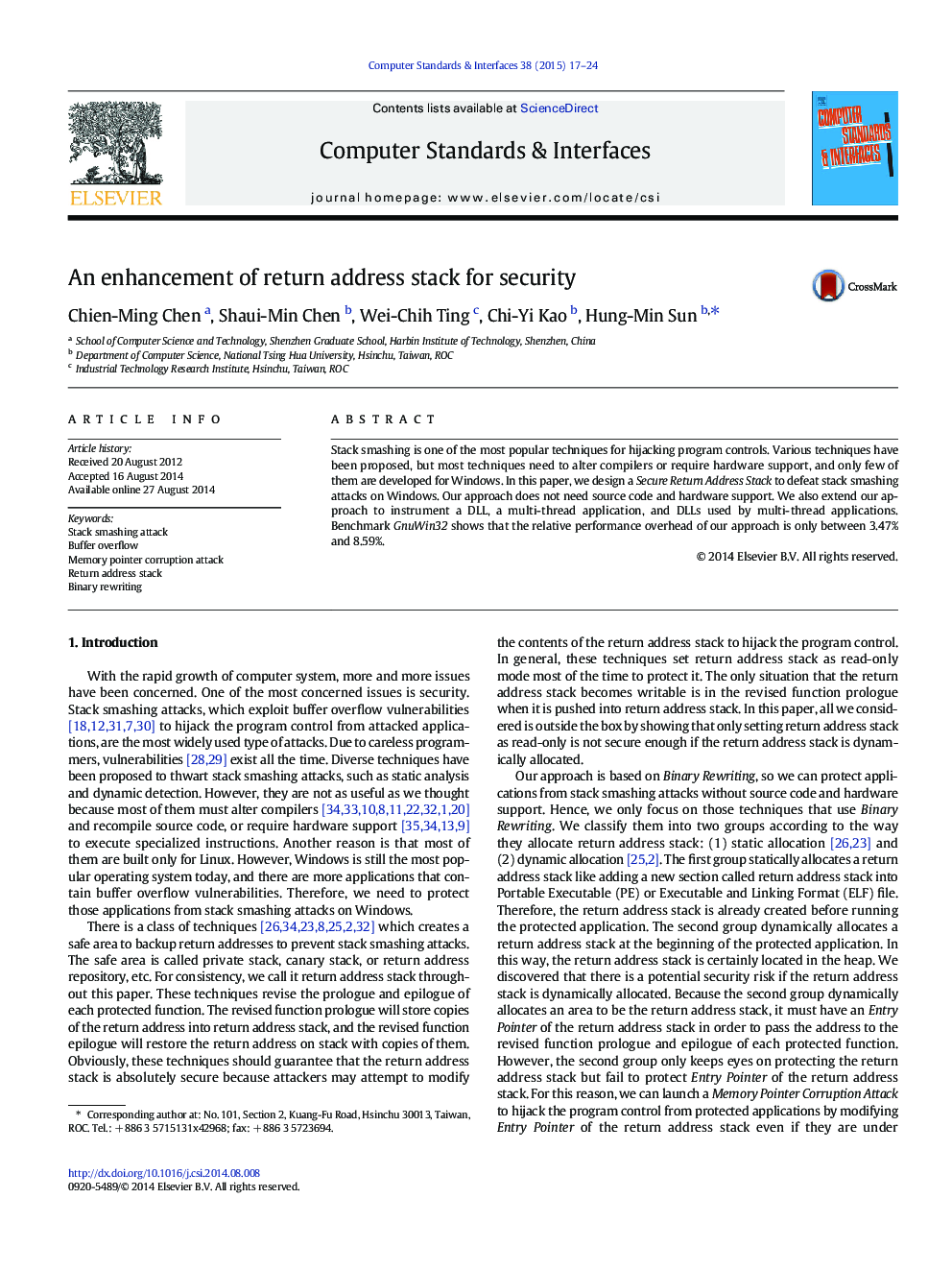 An enhancement of return address stack for security