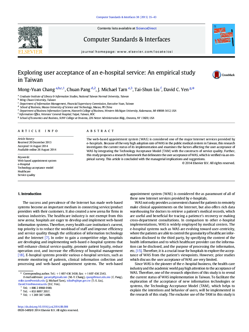 Exploring user acceptance of an e-hospital service: An empirical study in Taiwan