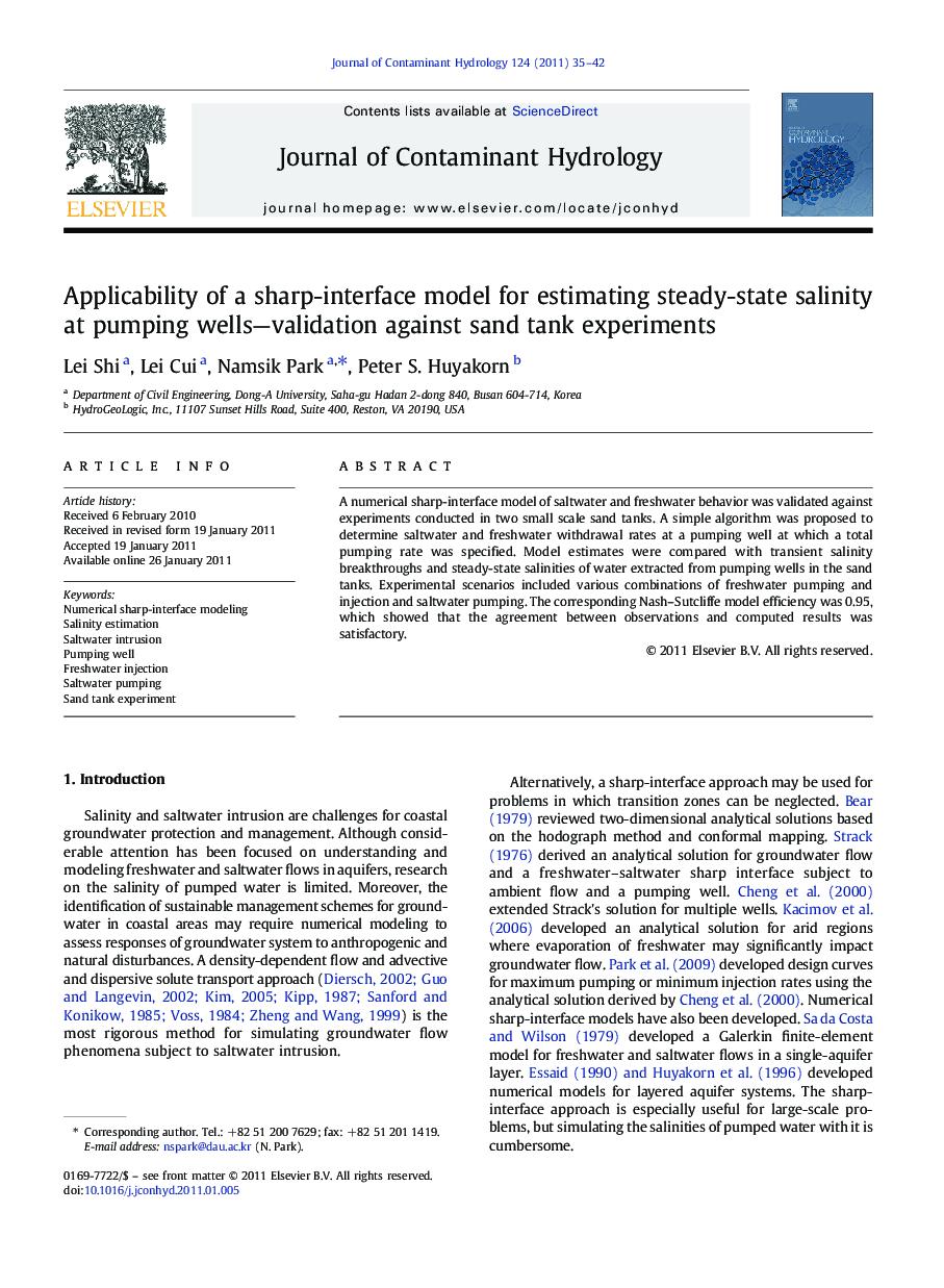 Applicability of a sharp-interface model for estimating steady-state salinity at pumping wells—validation against sand tank experiments