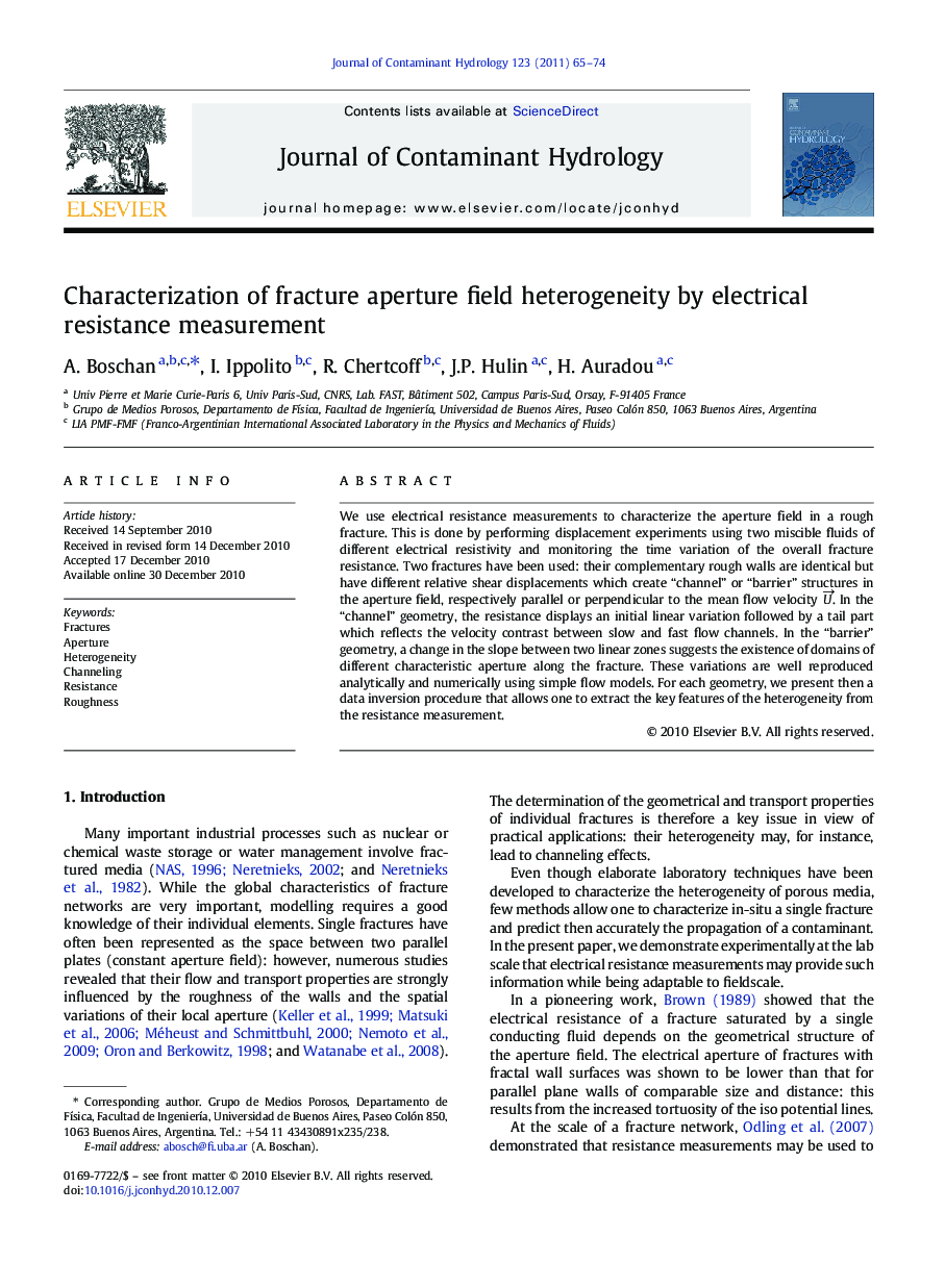 Characterization of fracture aperture field heterogeneity by electrical resistance measurement