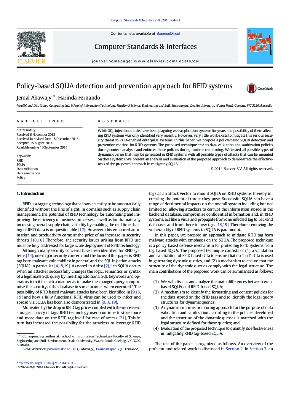 Policy-based SQLIA detection and prevention approach for RFID systems