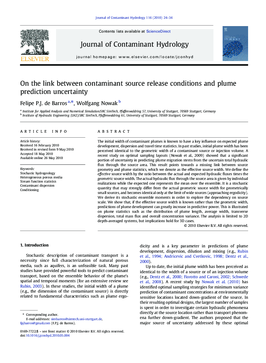 On the link between contaminant source release conditions and plume prediction uncertainty