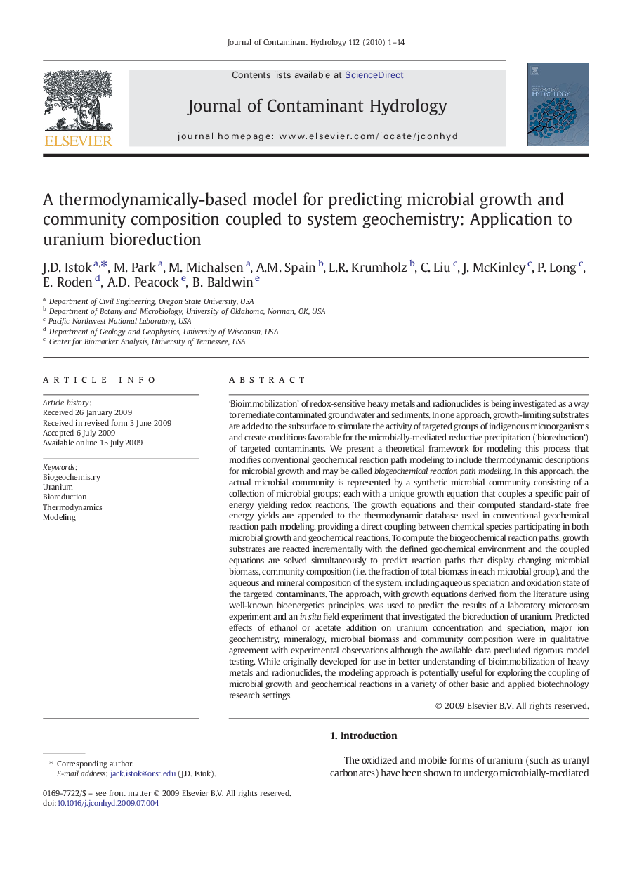 A thermodynamically-based model for predicting microbial growth and community composition coupled to system geochemistry: Application to uranium bioreduction