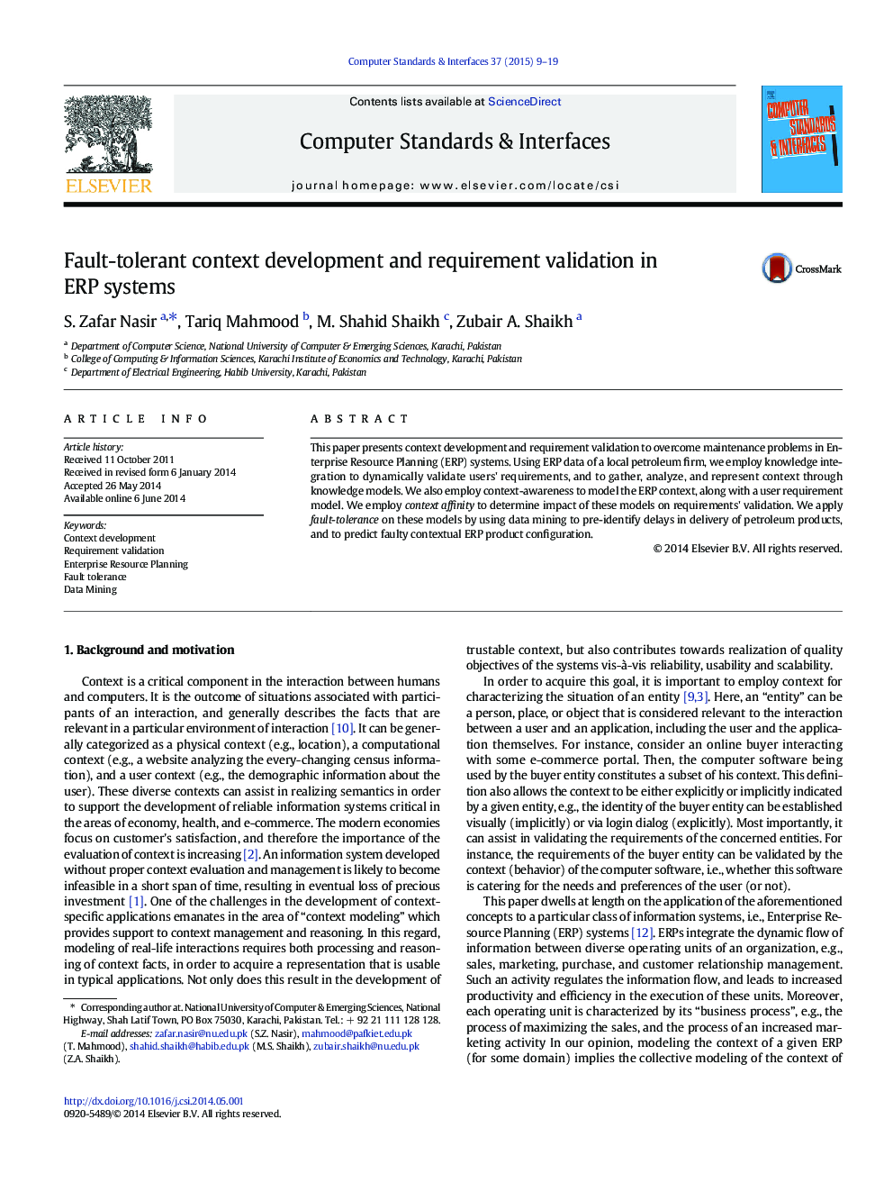 Fault-tolerant context development and requirement validation in ERP systems