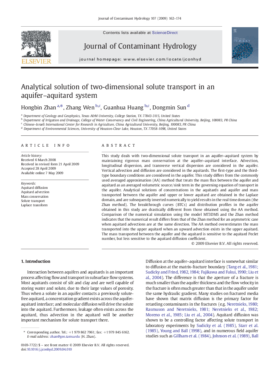 Analytical solution of two-dimensional solute transport in an aquifer–aquitard system