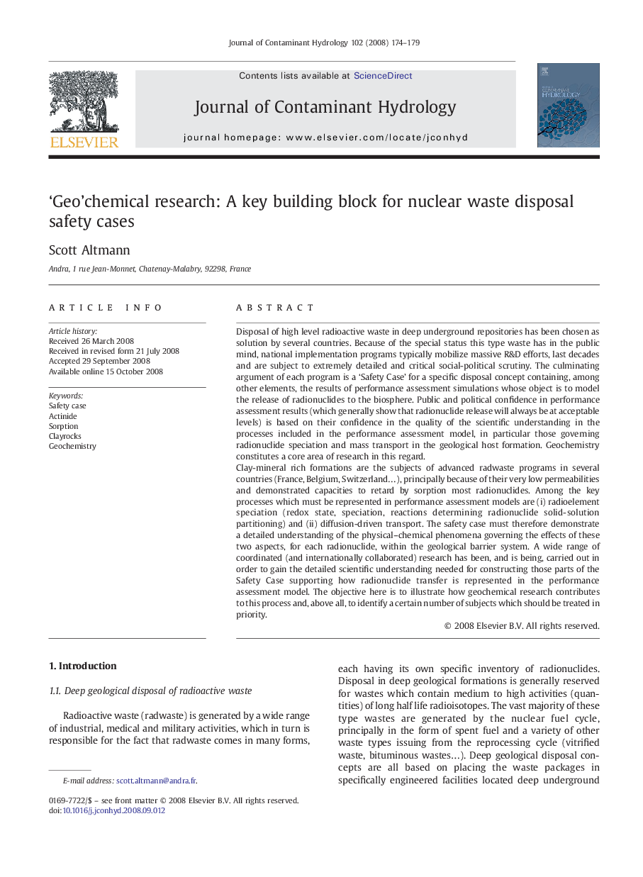 ‘Geo’chemical research: A key building block for nuclear waste disposal safety cases