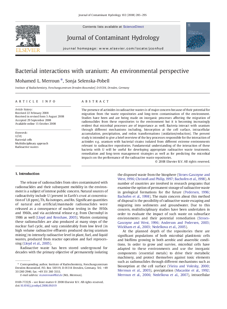 Bacterial interactions with uranium: An environmental perspective