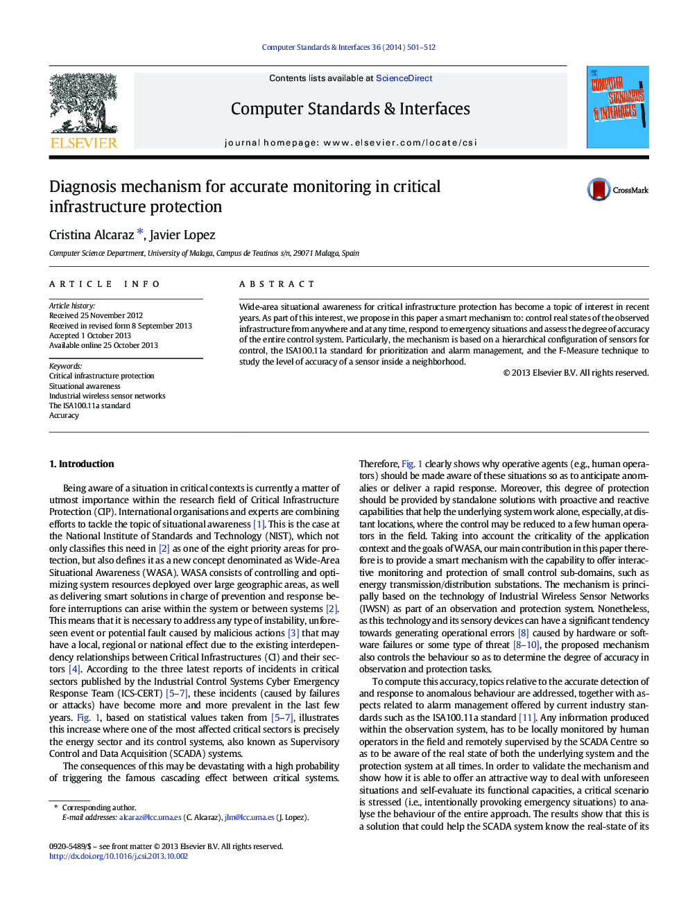 Diagnosis mechanism for accurate monitoring in critical infrastructure protection