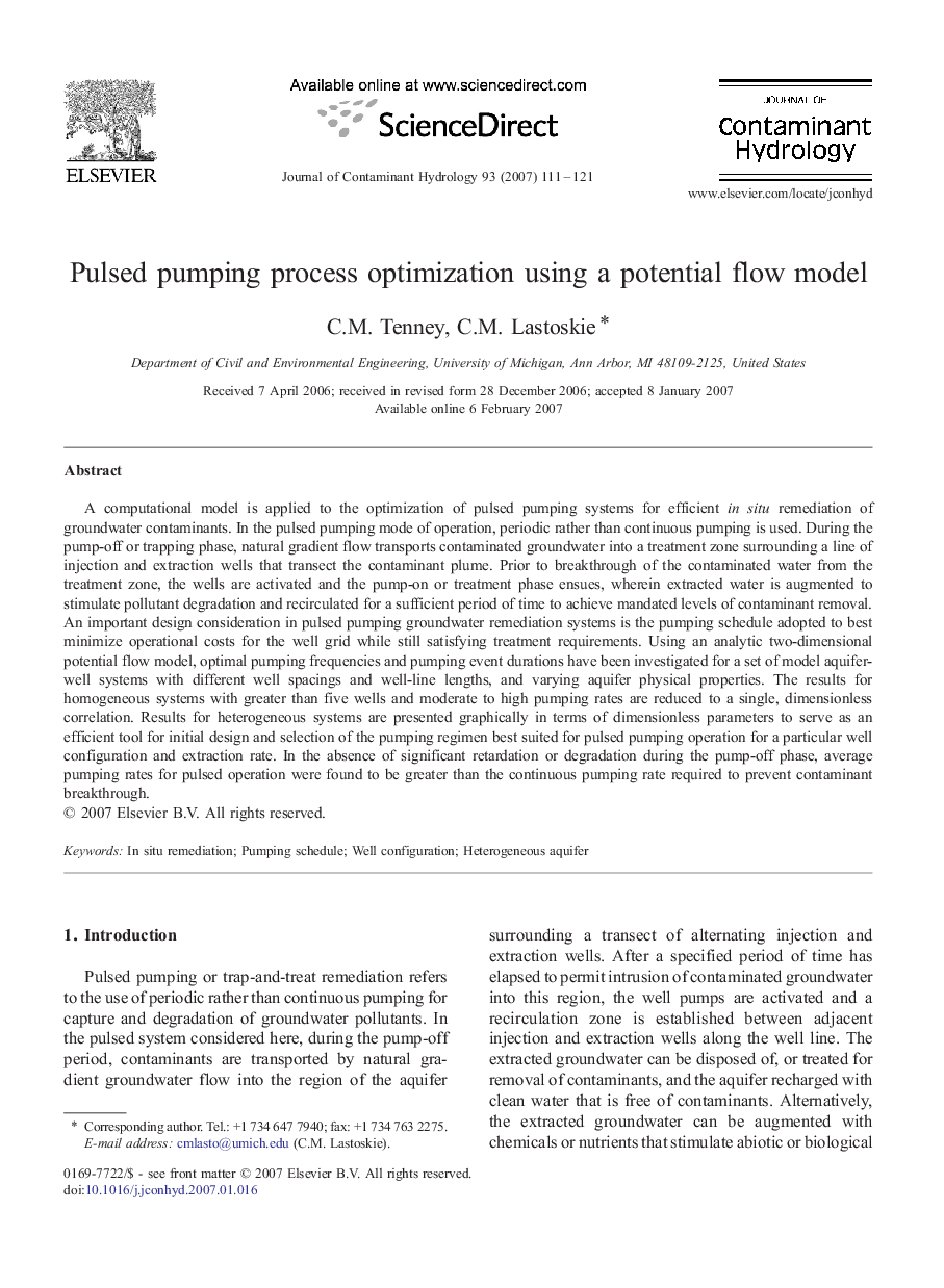 Pulsed pumping process optimization using a potential flow model