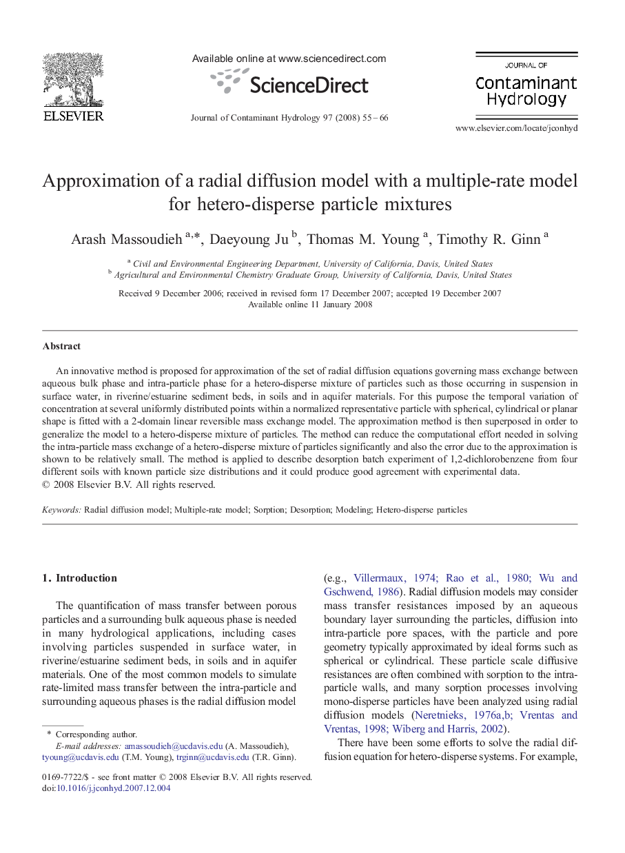 Approximation of a radial diffusion model with a multiple-rate model for hetero-disperse particle mixtures