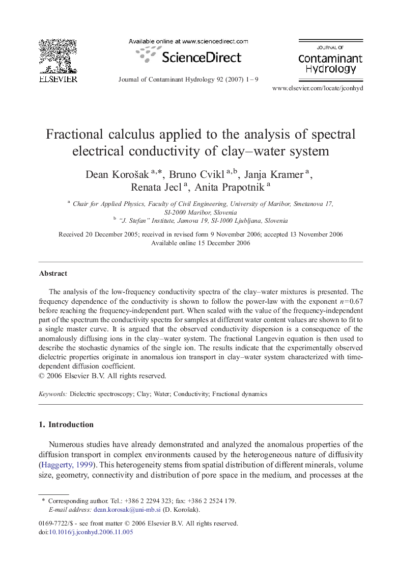 Fractional calculus applied to the analysis of spectral electrical conductivity of clay–water system