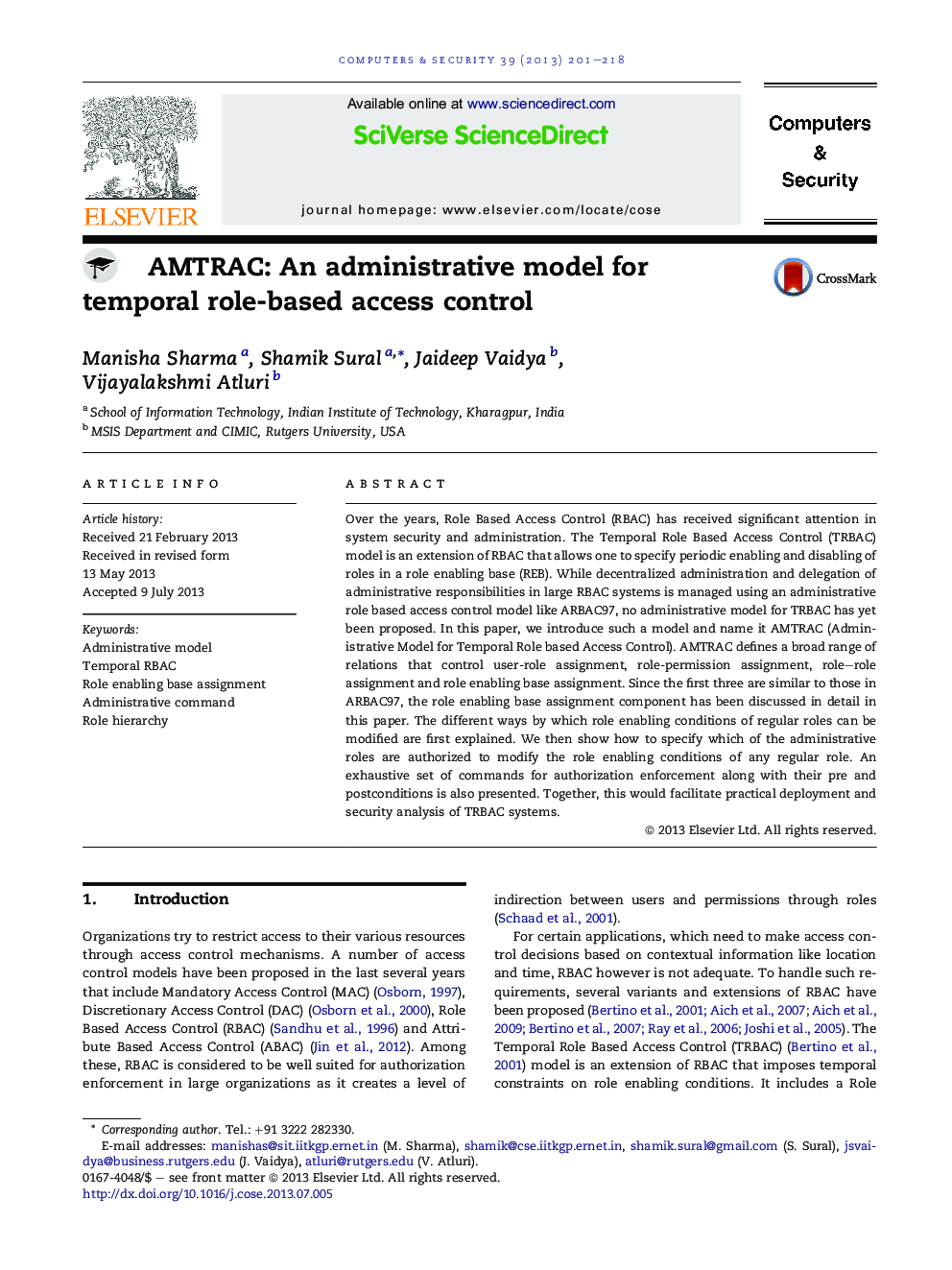 AMTRAC: An administrative model for temporal role-based access control