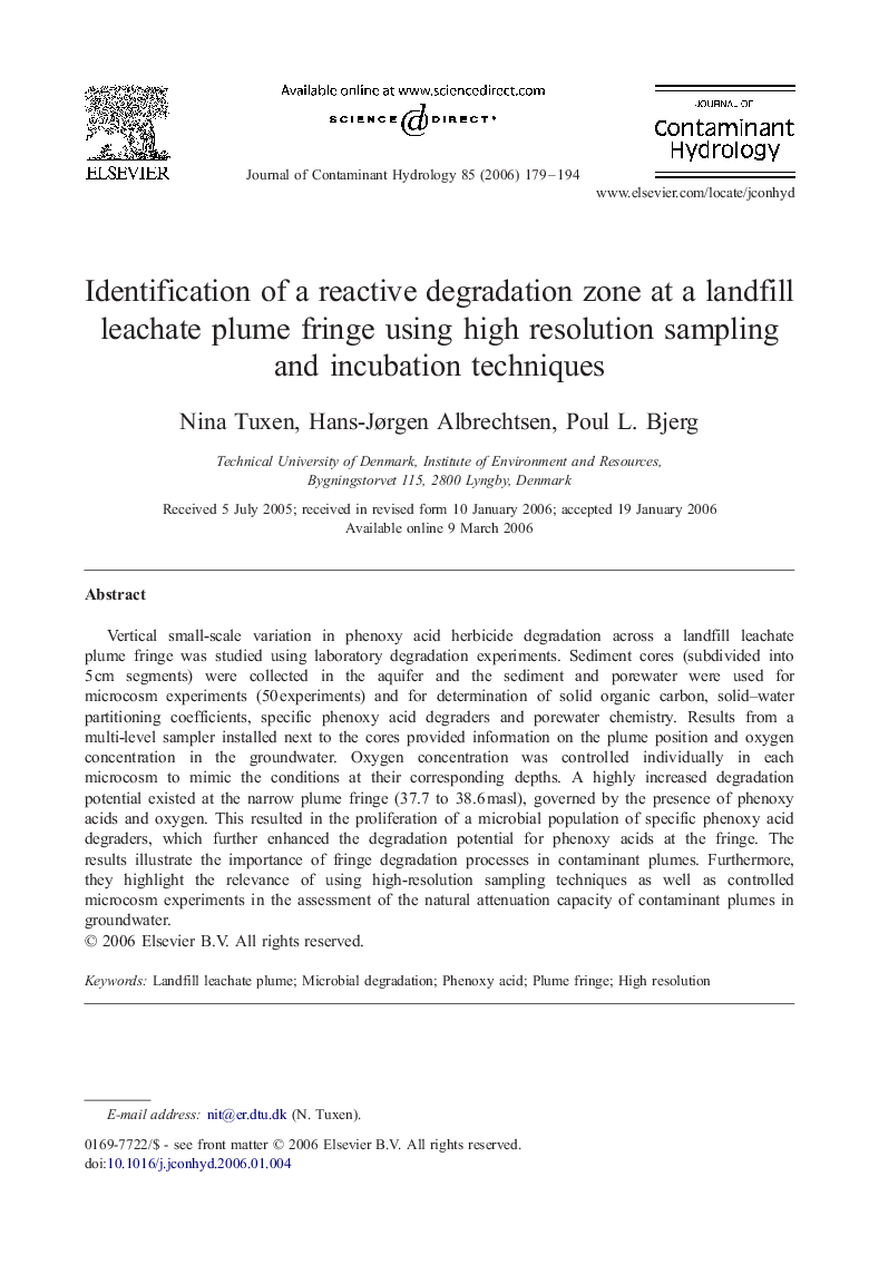 Identification of a reactive degradation zone at a landfill leachate plume fringe using high resolution sampling and incubation techniques