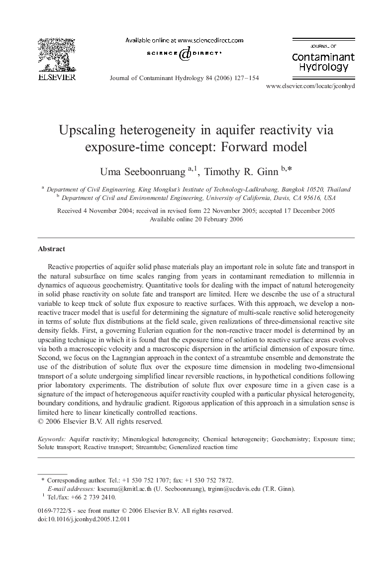 Upscaling heterogeneity in aquifer reactivity via exposure-time concept: Forward model