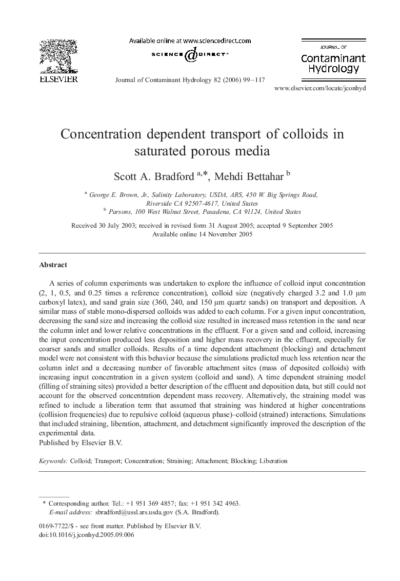 Concentration dependent transport of colloids in saturated porous media