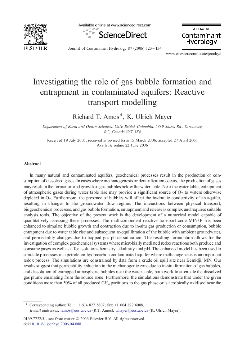 Investigating the role of gas bubble formation and entrapment in contaminated aquifers: Reactive transport modelling