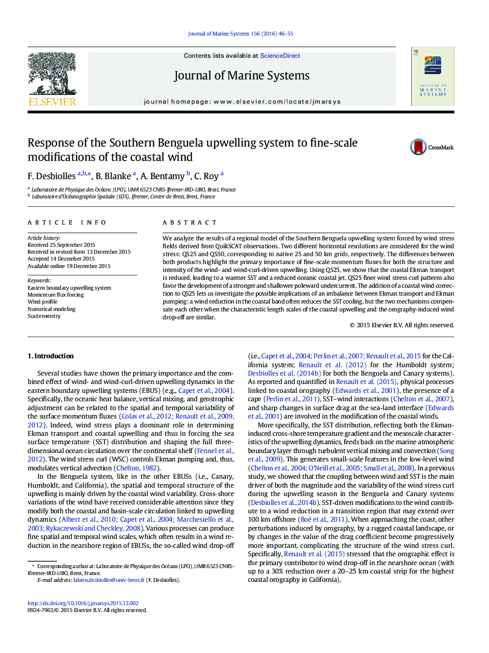 Response of the Southern Benguela upwelling system to fine-scale modifications of the coastal wind